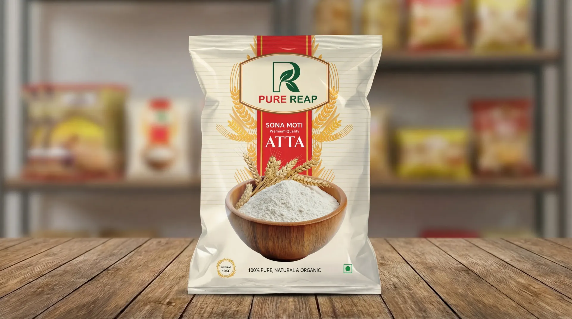 Pure Reap Organic Farms - Sona Moti Wheat Flour (10kg) | Low Fat | Low Sugar | Pure Wheat Atta | Pure Reap Atta | Ready on Demand |