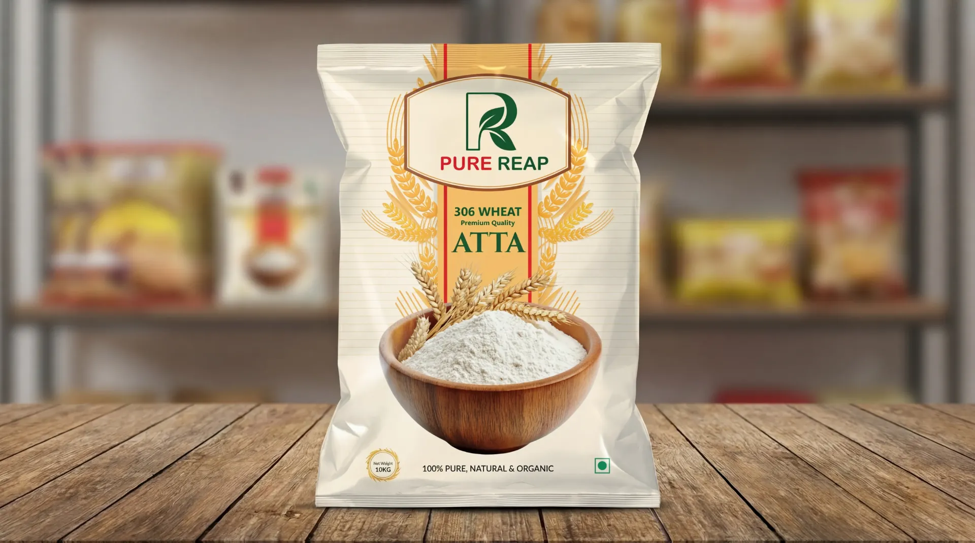 Pure Reap Organic Farms - Dasi 306 Wheat Flour (10kg) | No Trans Fat | Good for Health | Low Sugar | High Protein | Pure Wheat Atta | Pure Reap Atta | Ready on Demand |
