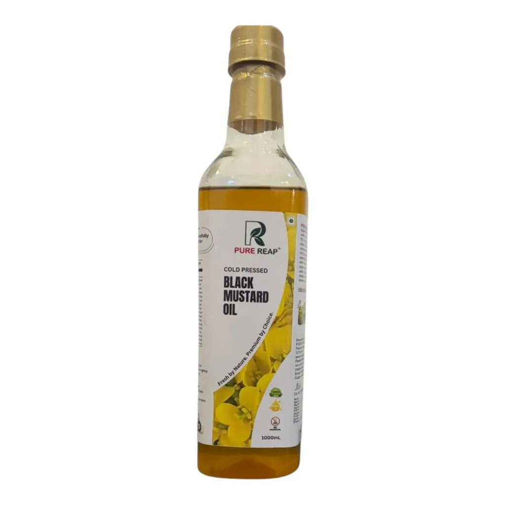 [BM001] PURE REAP Organic Farms Black Mustard Oil / Sarso Ka Tel (1L), | Made using farm grown Mustard seeds | Cold-Pressed and Single-Filtered Oil for healthier Cooking | कच्ची घानी, Natural and Unrefined